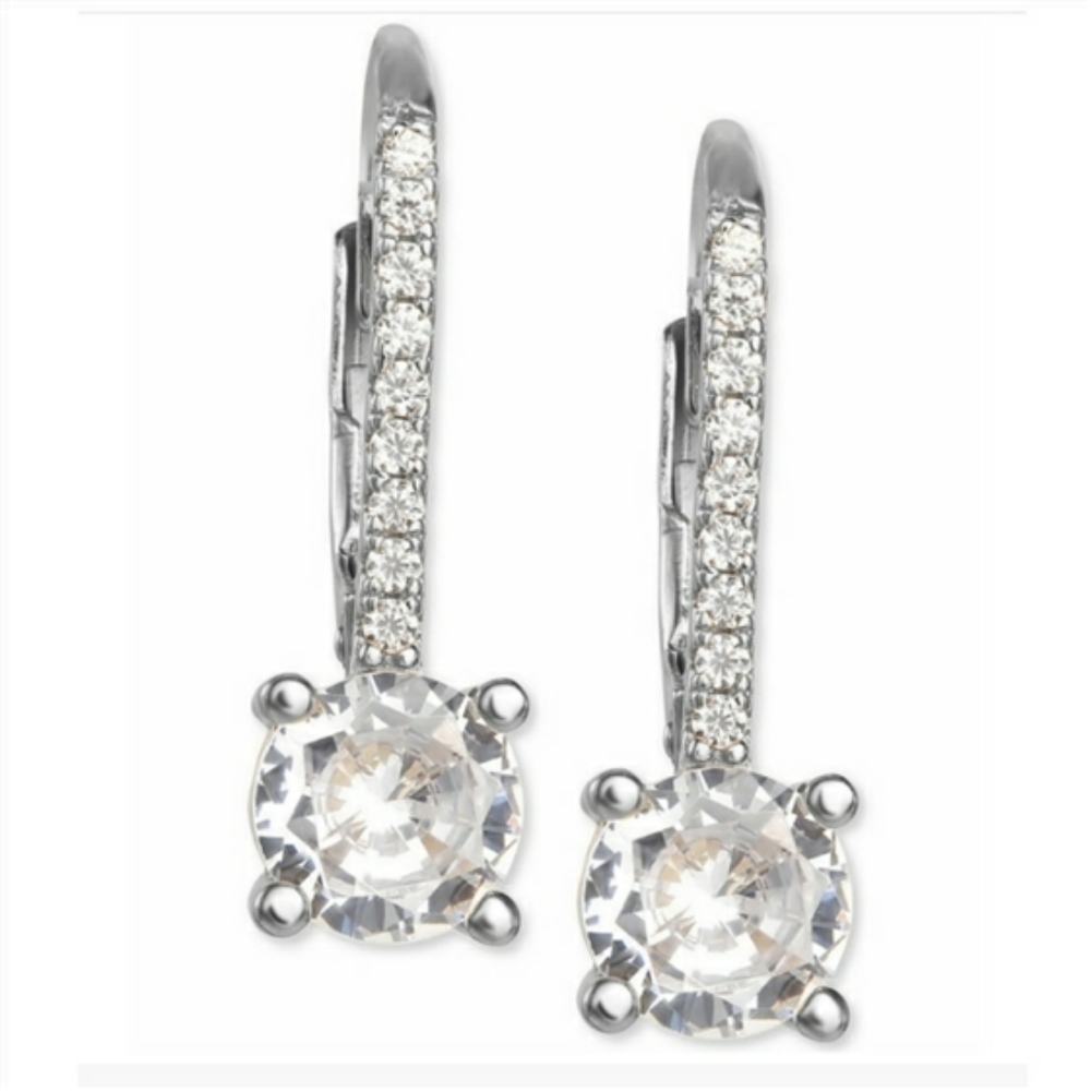 CZ Leverback Drop Earrings in Sterling silver